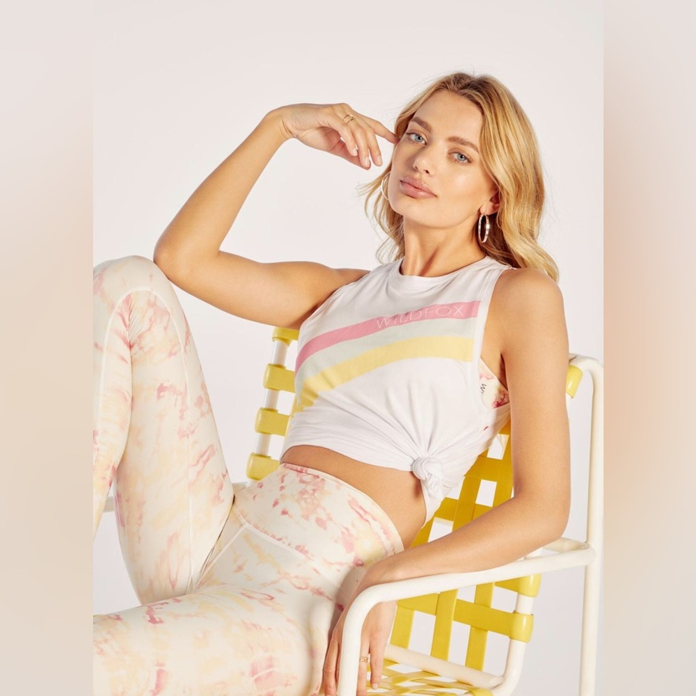 Wildfox Sunny Retro Tank Top, Size Large, NWT, White with Pastel Rainbow